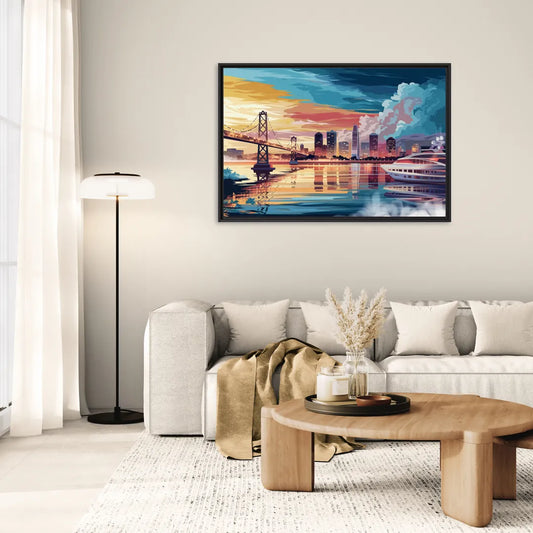 Oakland Waterfront Charm - Living Room Black Frame Canvas