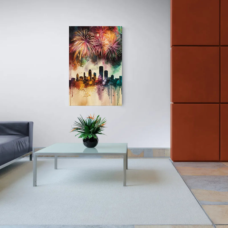 Buffalo Skyline with Fireworks - Canvas Wall Art Living Room