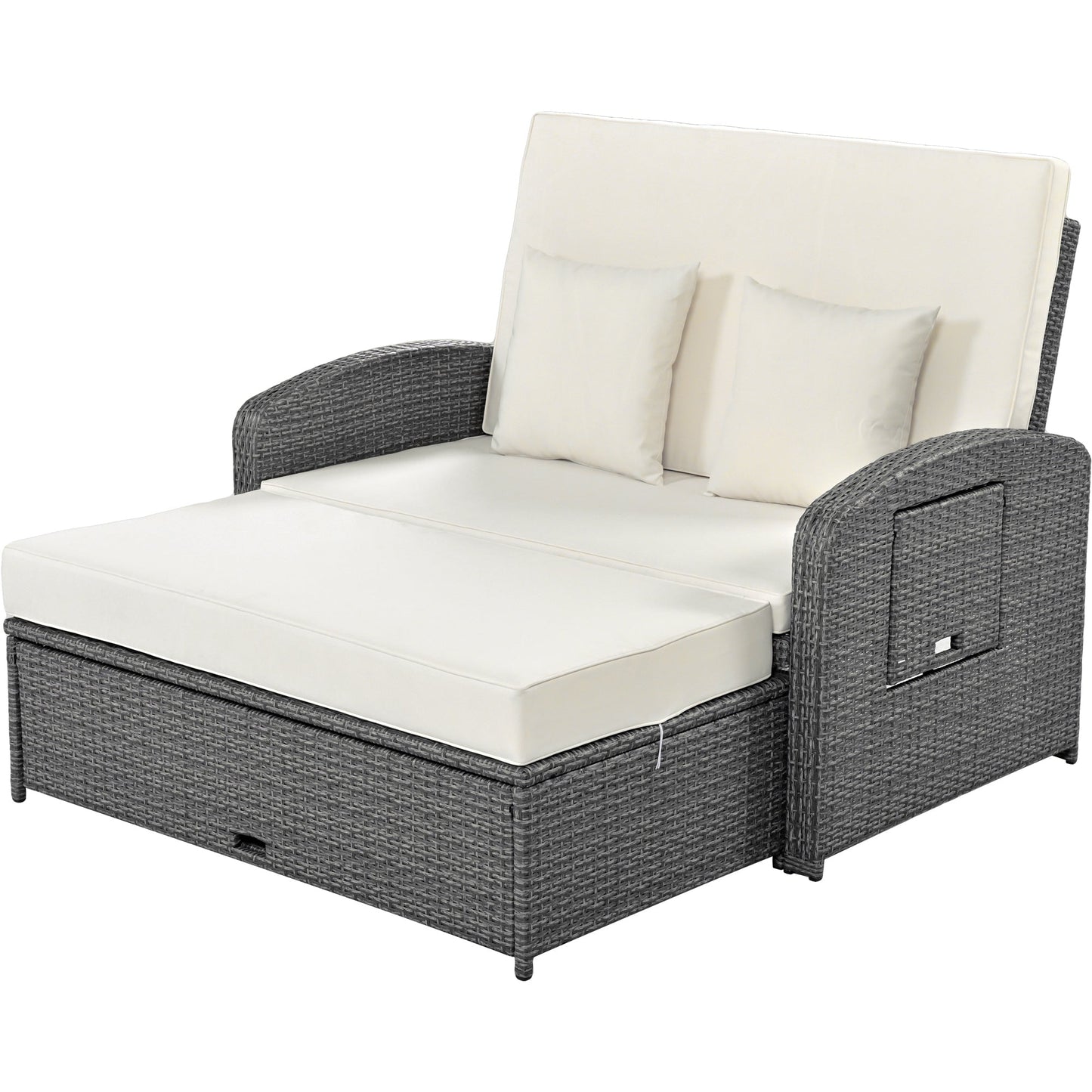 Elegant PE Wicker Double Chaise Lounge - 2-Person Patio Daybed with Recliner