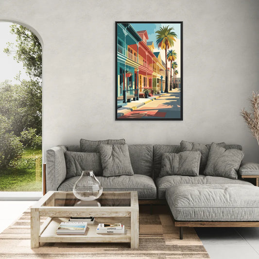 Galveston Downtown Charm - Living Room Black Frame Canvas