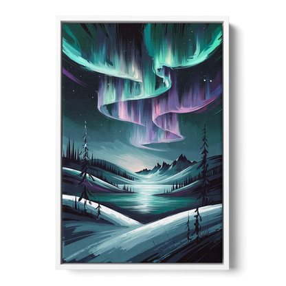 Aurora Skyline Glow - White Frame Canvas