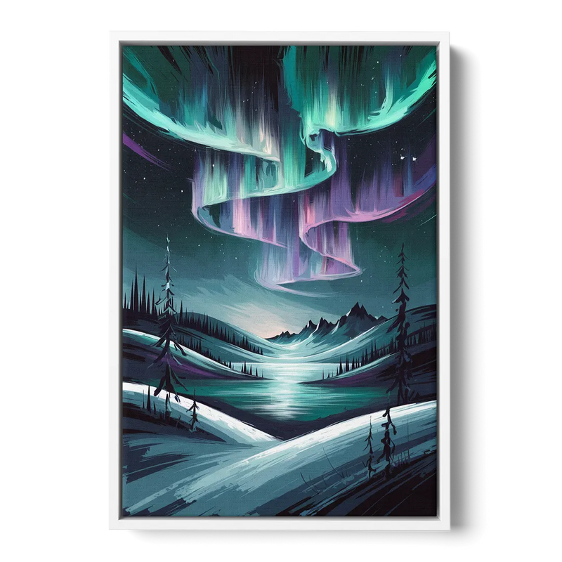 Aurora Skyline Glow - White Frame Canvas