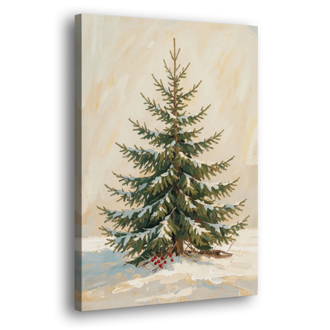 3 Piece Christmas Canvas of a Snowy Young Fir - Canvas Wall Art - Side