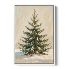 3 Piece Christmas Canvas of a Snowy Young Fir - White Framed Canvas Wall Art - Front