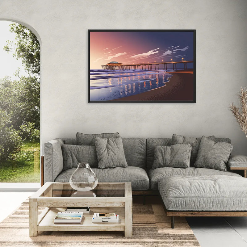 Huntington Beach Pier At Twilight - Living Room Black Frame Canvas