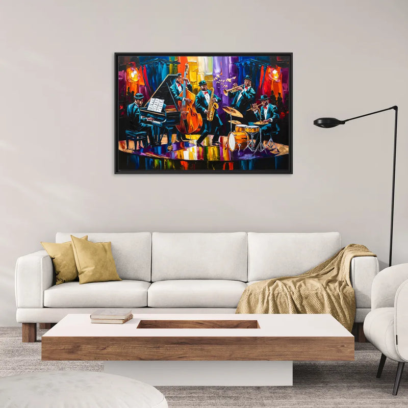 New Orleans Jazz Musicians - Living Room Black Frame Canvas