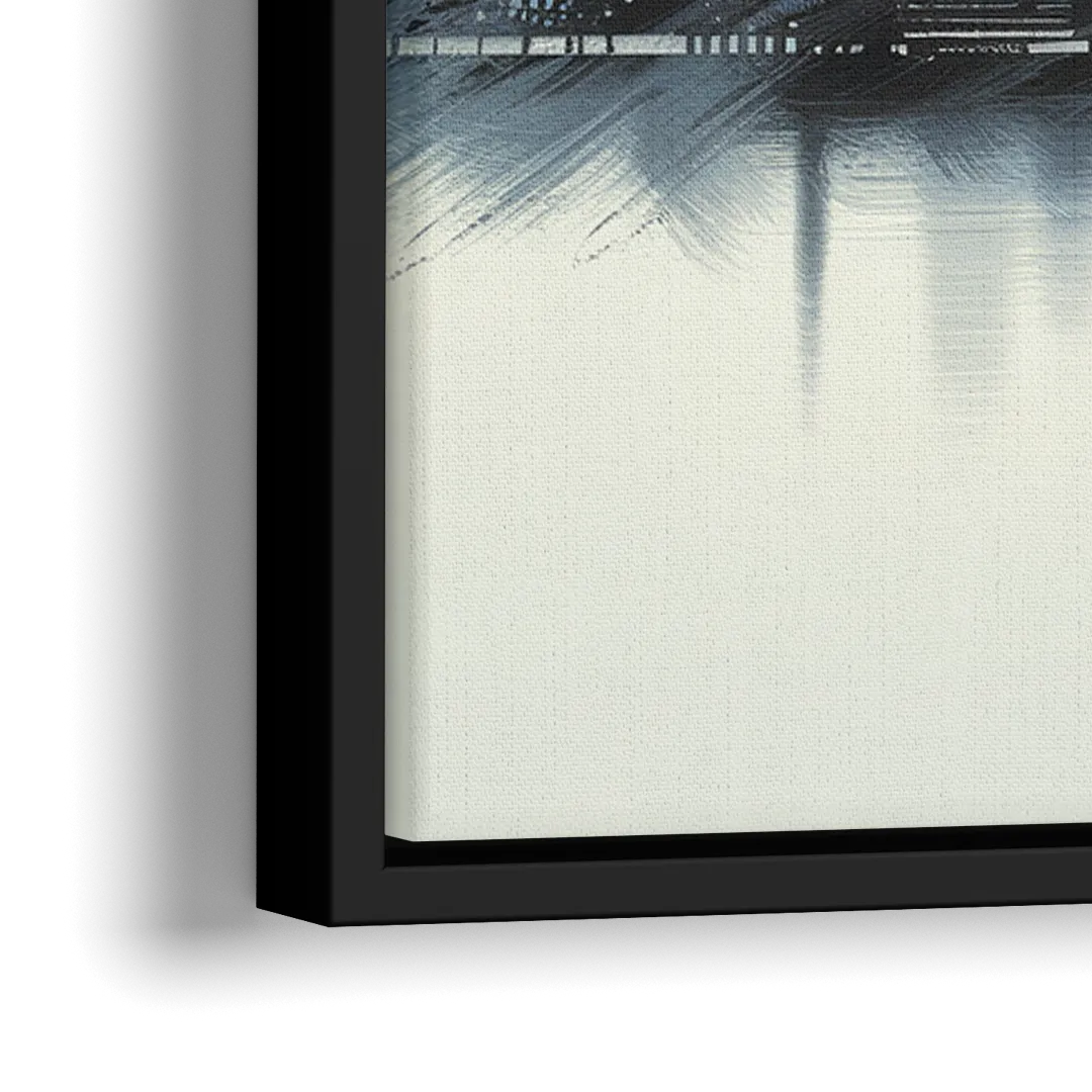 Boston Skyline In Fog - Close-Up Black Frame Canvas