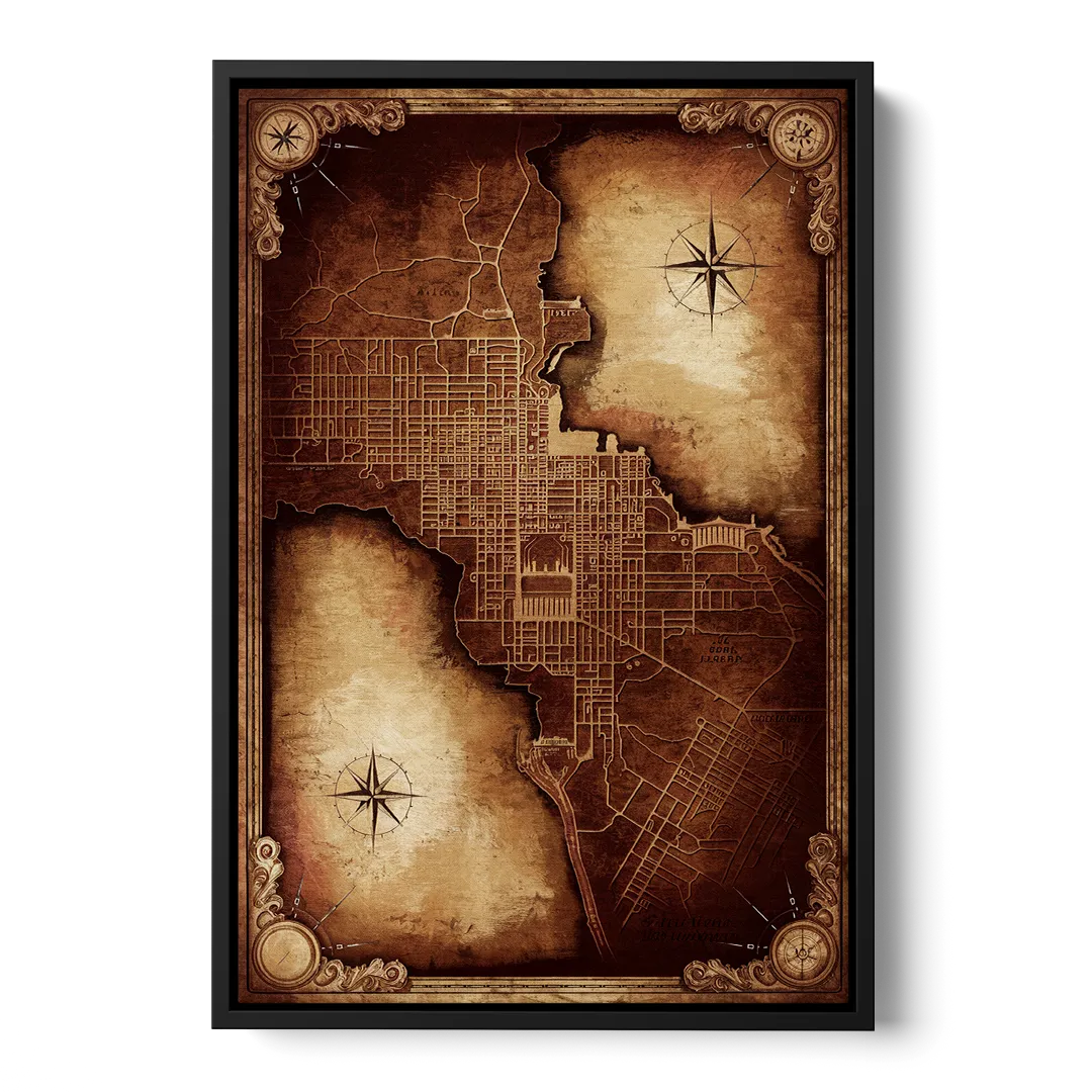 Washington DC Map Vintage - Black Frame Canvas
