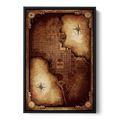 Washington DC Map Vintage - Black Frame Canvas