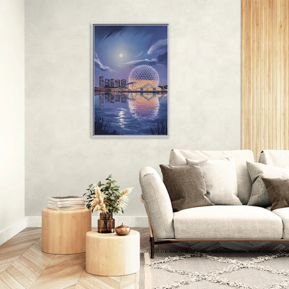 Science World at Night - Living Room White Frame Canvas