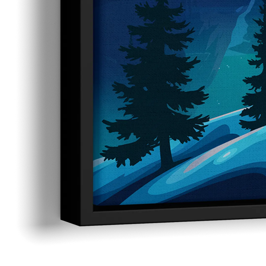 Aurora Night Horizon - Close-Up Black Frame Canvas