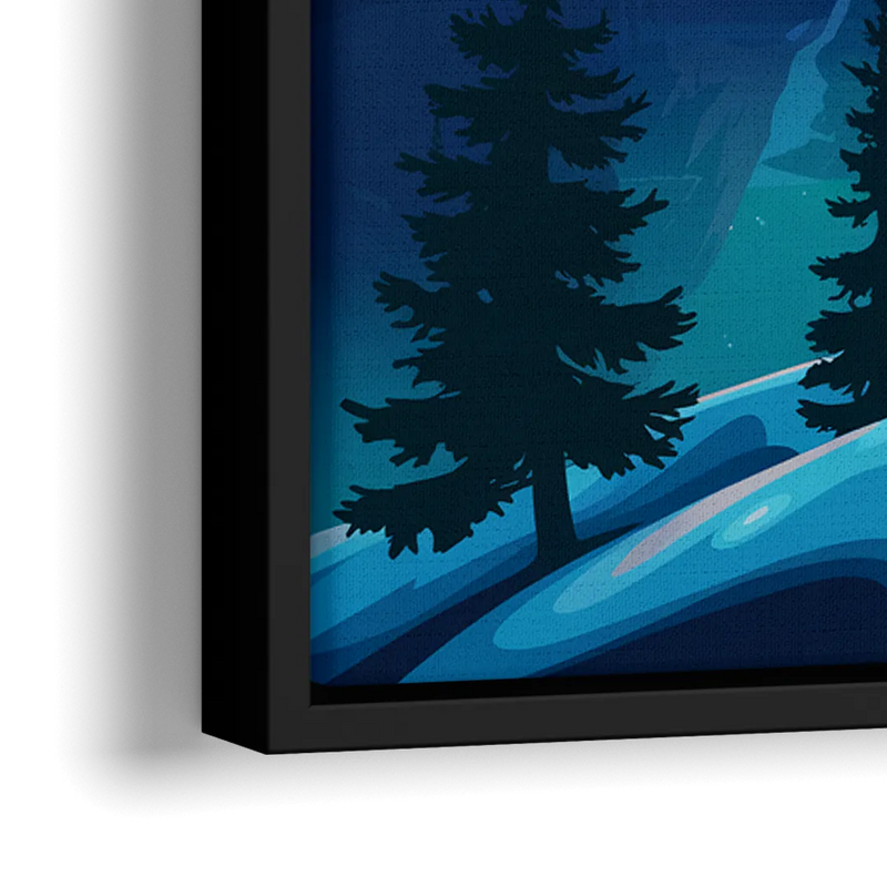 Aurora Night Horizon - Close-Up Black Frame Canvas