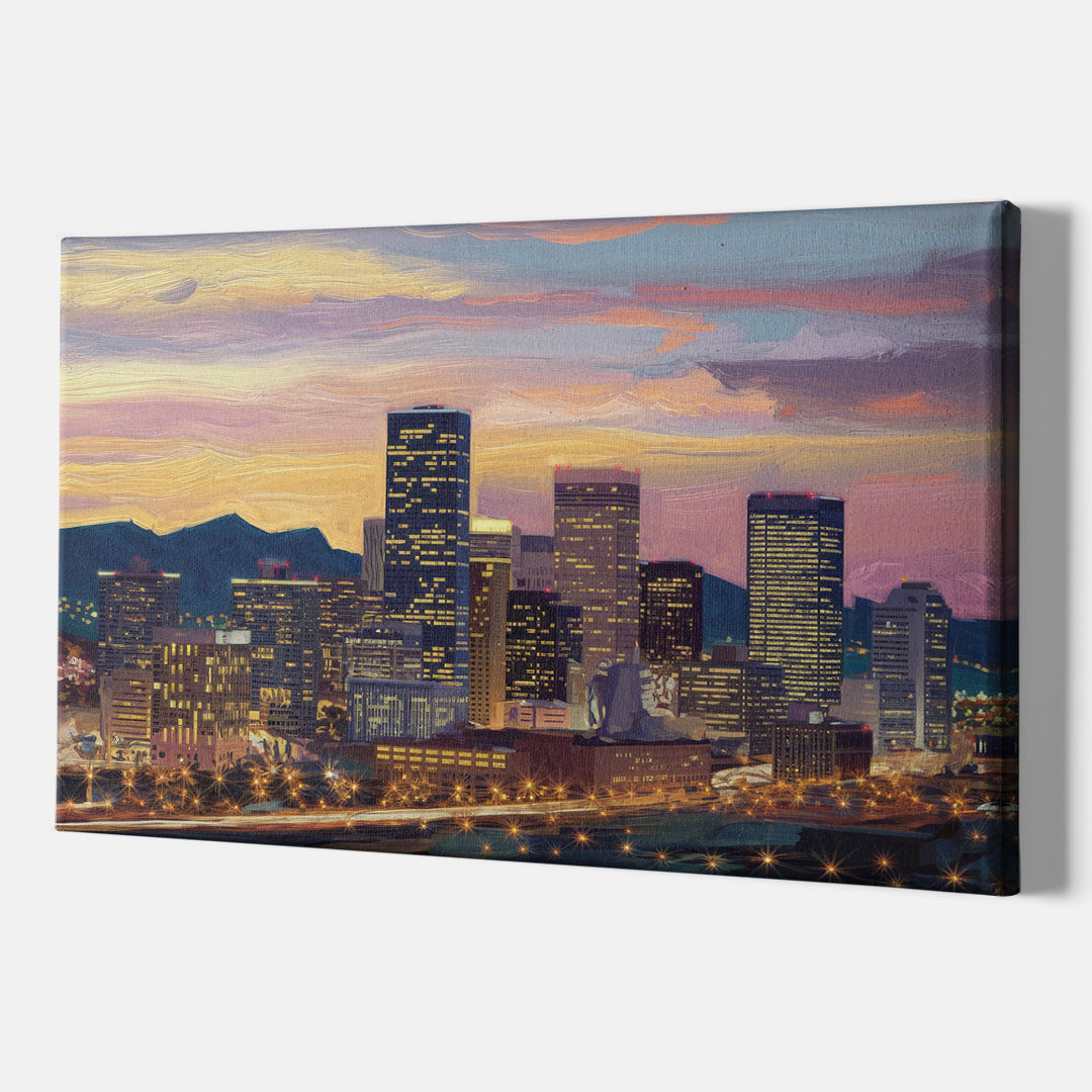 Denver Skyline At Dusk - Canvas Wall Art Indoor