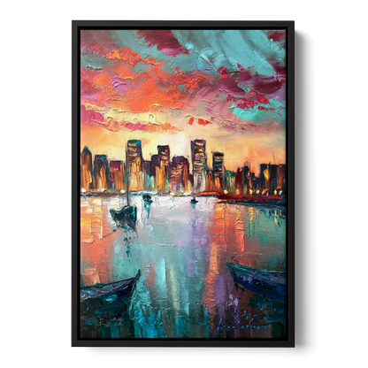 Norfolk Harbor Reflections - Black Frame Canvas