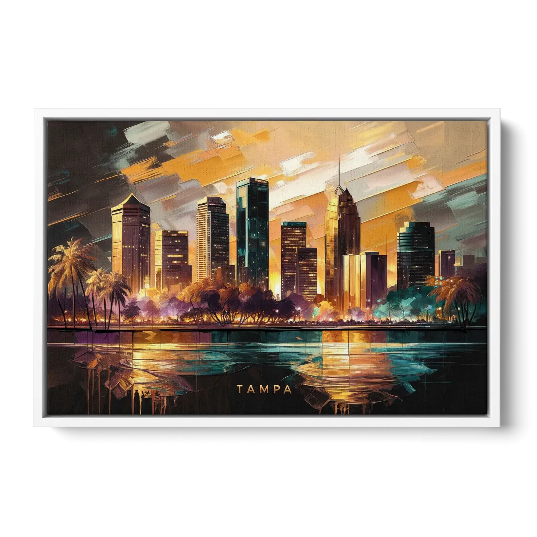 Tampa Modern Downtown View - White Frame Canvas