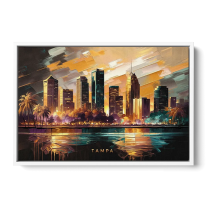 Tampa Modern Downtown View - White Frame Canvas