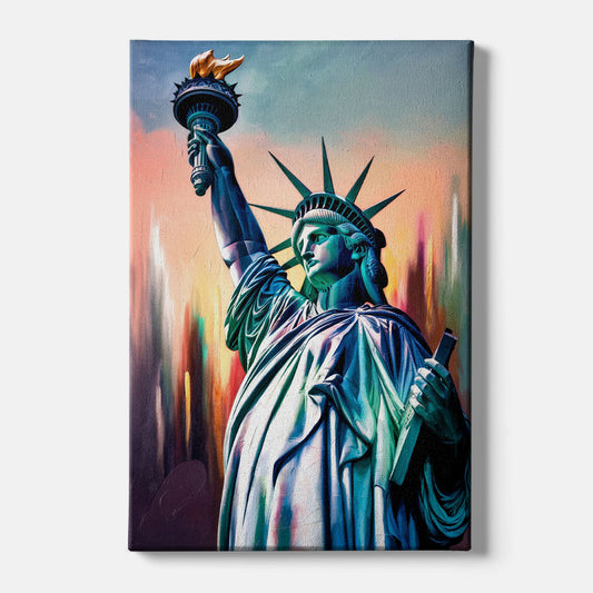 New York City Statue of Liberty Closeup Sky - Canvas Wall Art