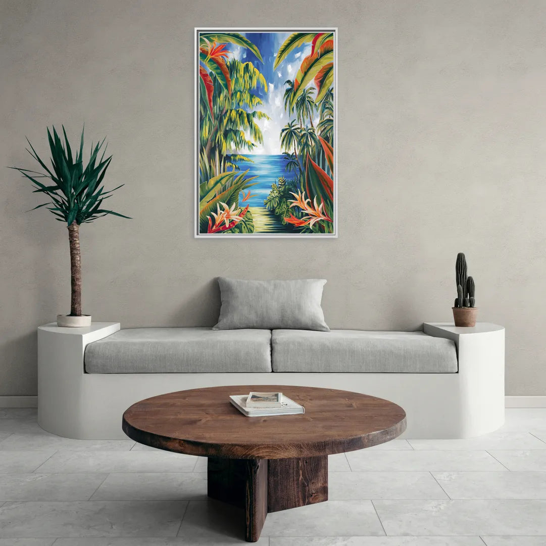 Corona Palm Tree Paradise - Living Room White Frame Canvas