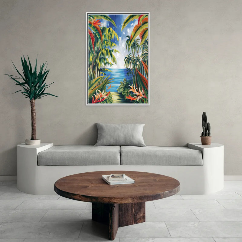Corona Palm Tree Paradise - Living Room White Frame Canvas