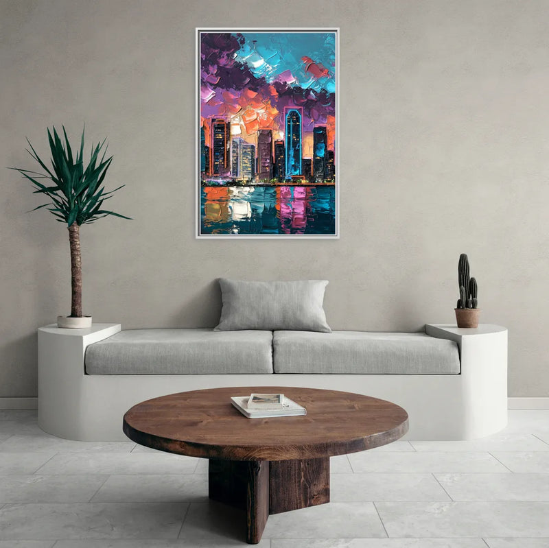 Miami Iconic Skyline - Living Room White Frame Canvas