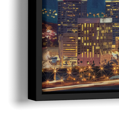 Denver Skyline At Dusk - Close-Up Black Frame Canvas