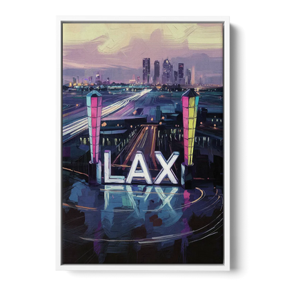 Los Angeles Airport Aerial View - White Frame Canvas