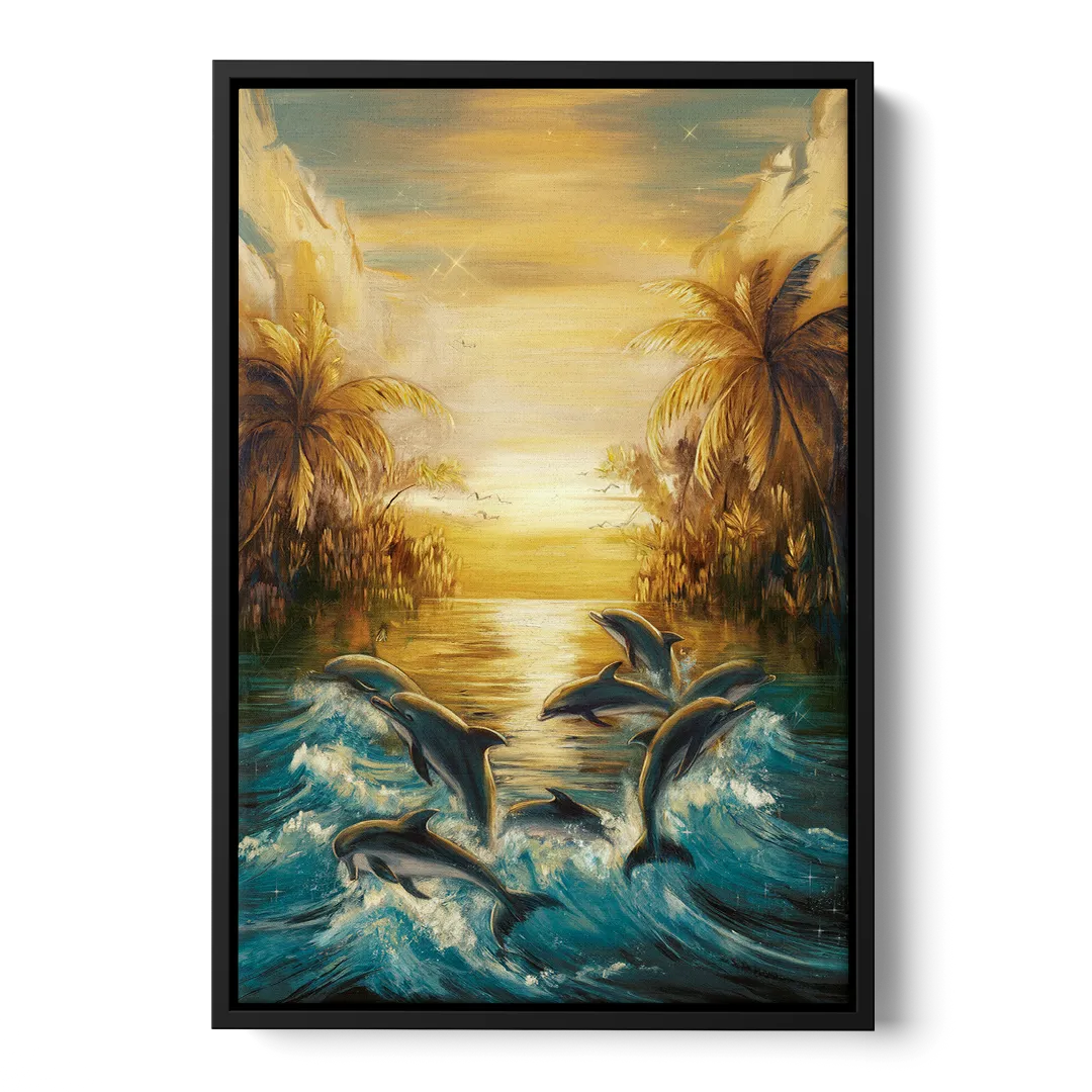 Myrtle Beach Dolphin Horizon - Black Frame Canvas