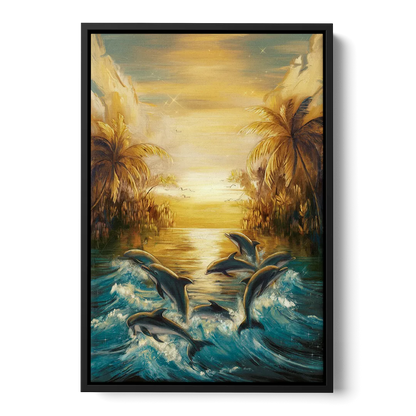 Myrtle Beach Dolphin Horizon - Black Frame Canvas