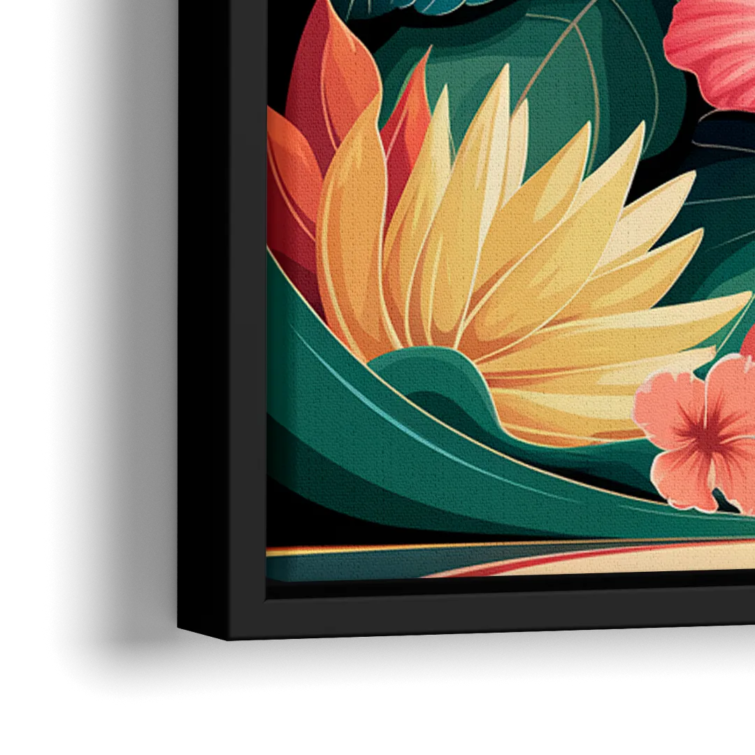 Honolulu Hawaiian Floral Design - Close-Up Black Frame Canvas