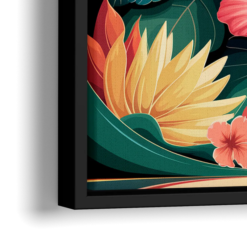 Honolulu Hawaiian Floral Design - Close-Up Black Frame Canvas