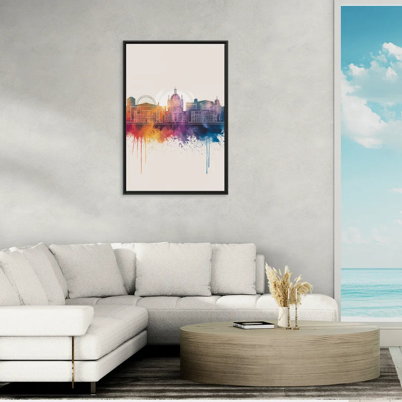 Providence Skyline at Sunset - Living Room Black Frame Canvas