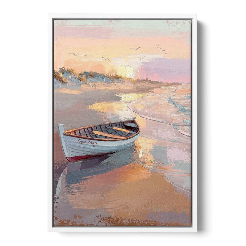 Cape May Beach Sunrise - White Frame Canvas