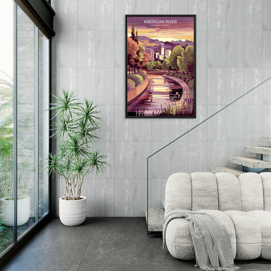 Sacramento American River Scene - Living Room Black Frame Canvas