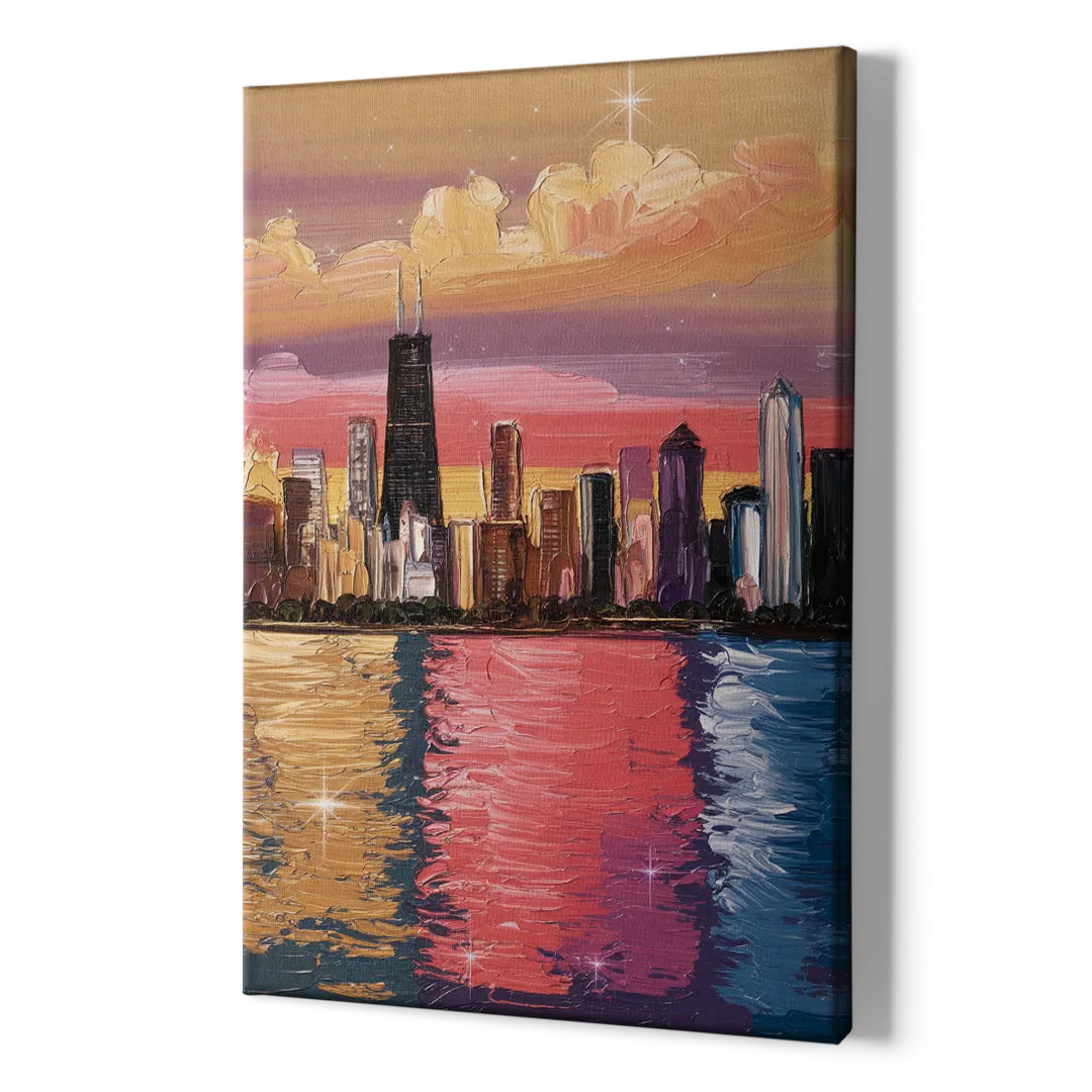 Chicago Skyline Reflections - Canvas Print Art Sides