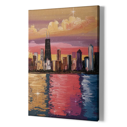 Chicago Skyline Reflections - Canvas Print Art Sides