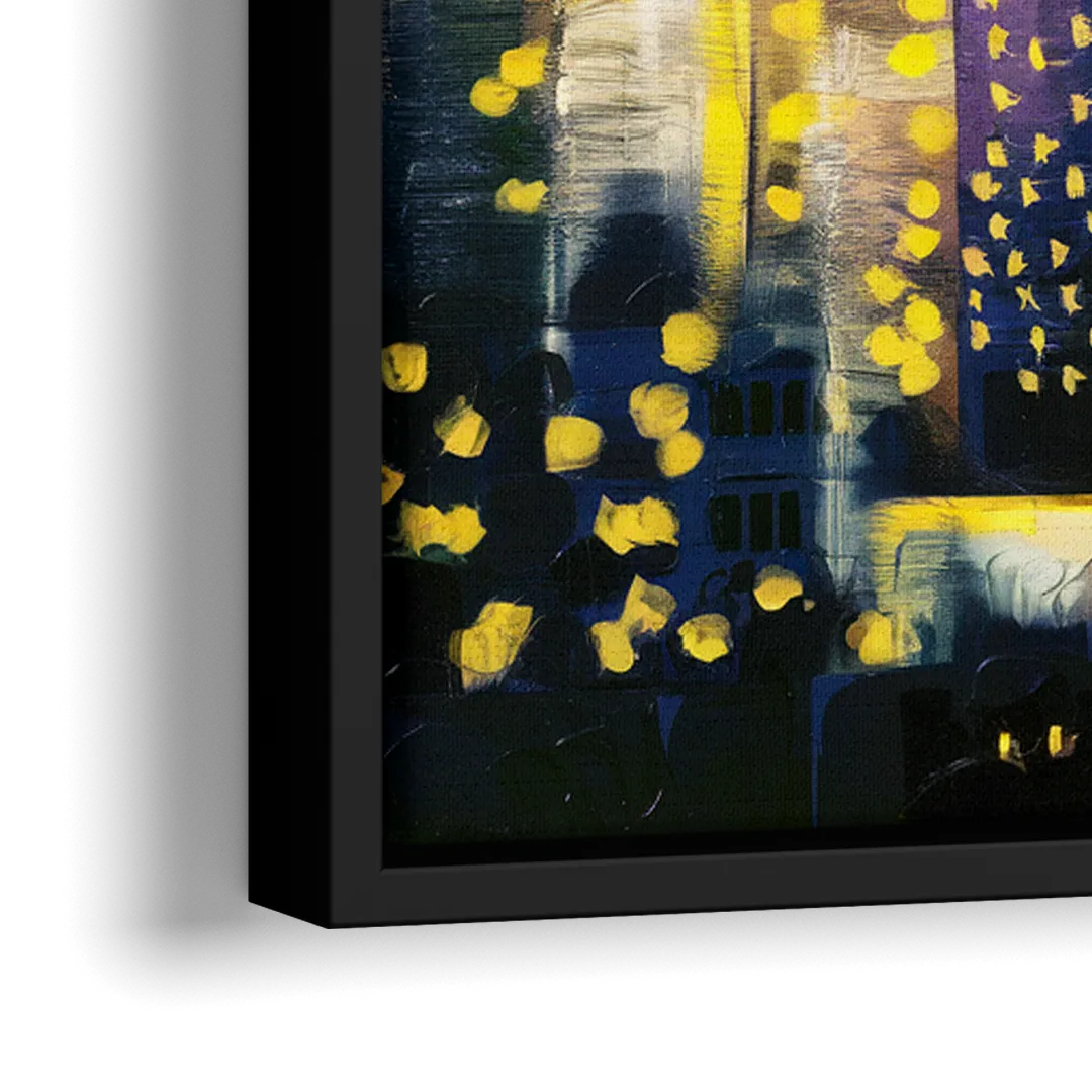 Seattle Space Needle Night Lights - Close-Up Black Frame Canvas