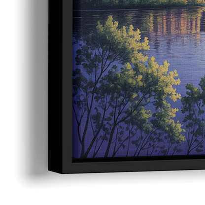 Montreal Skyline Reflections - Close-Up Black Frame Canvas