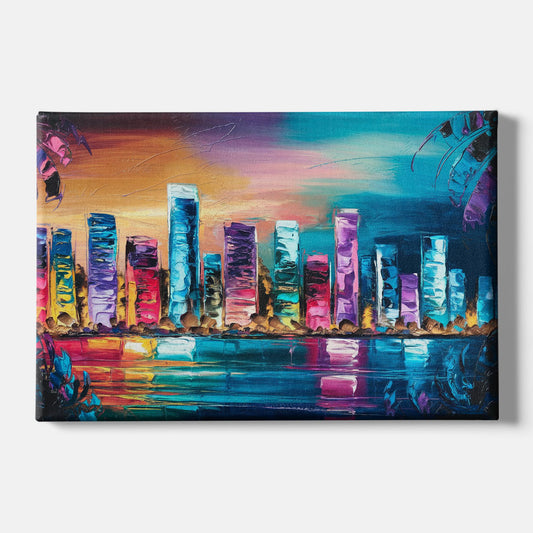 Miami Skyline Reflection - Canvas Wall Art