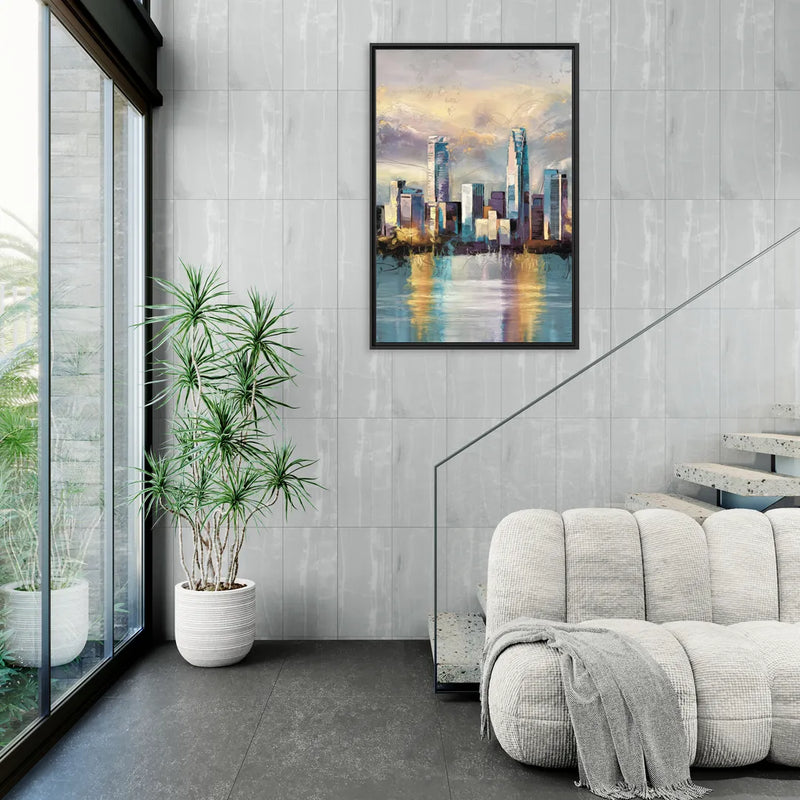 Charlotte Uptown Skyline - Living Room Black Frame Canvas