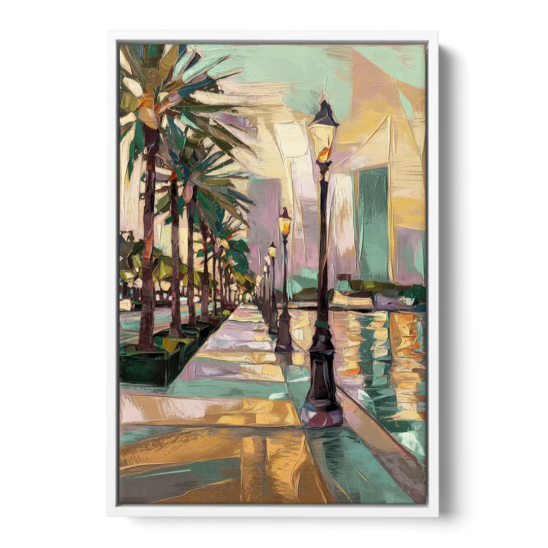 Tampa Bayshore Boulevard Scene - White Frame Canvas