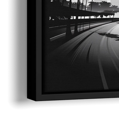 Los Angeles Black and White Cityscape Monochrome - Close-Up Black Frame Canvas