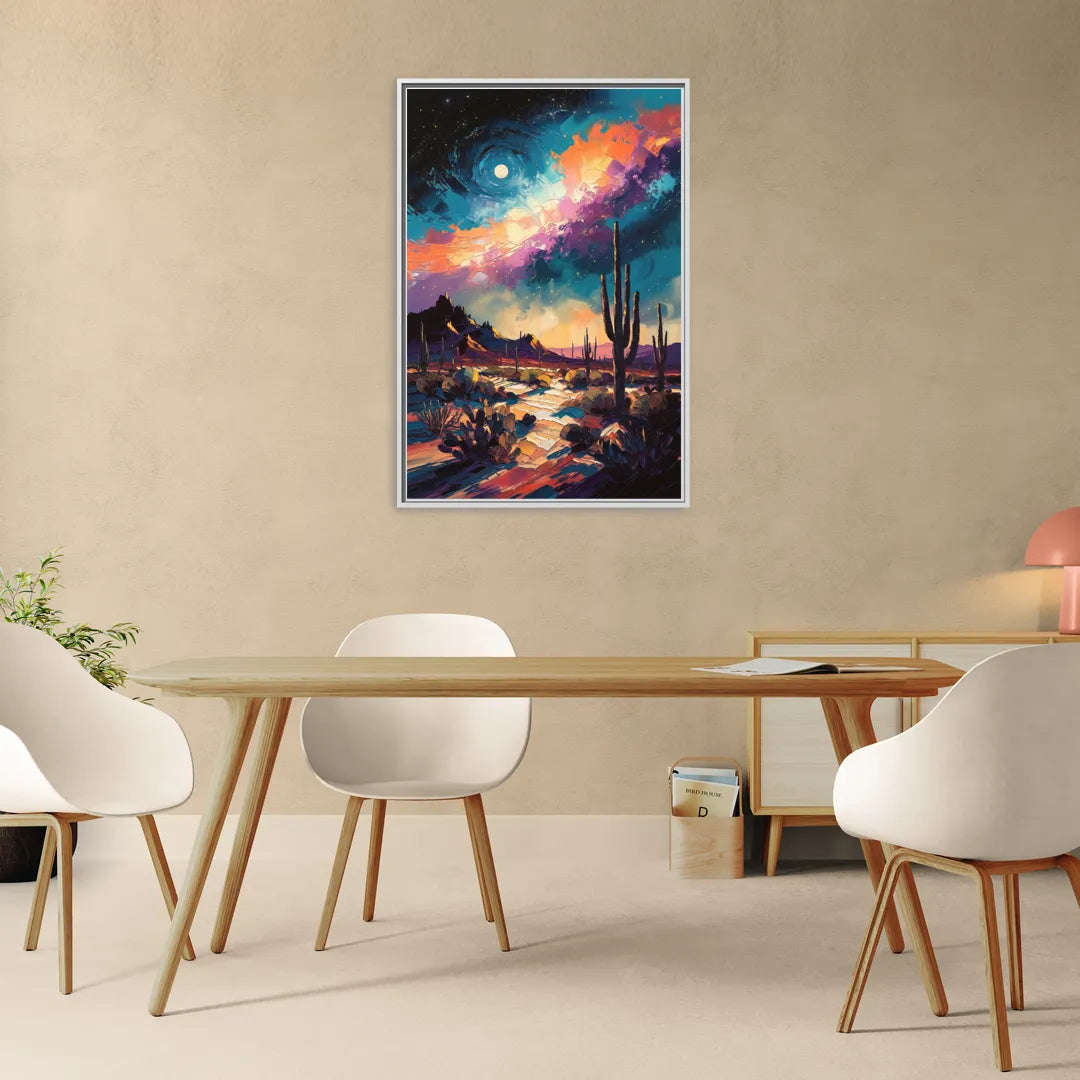 Tucson Night Sky - Living Room White Frame Canvas