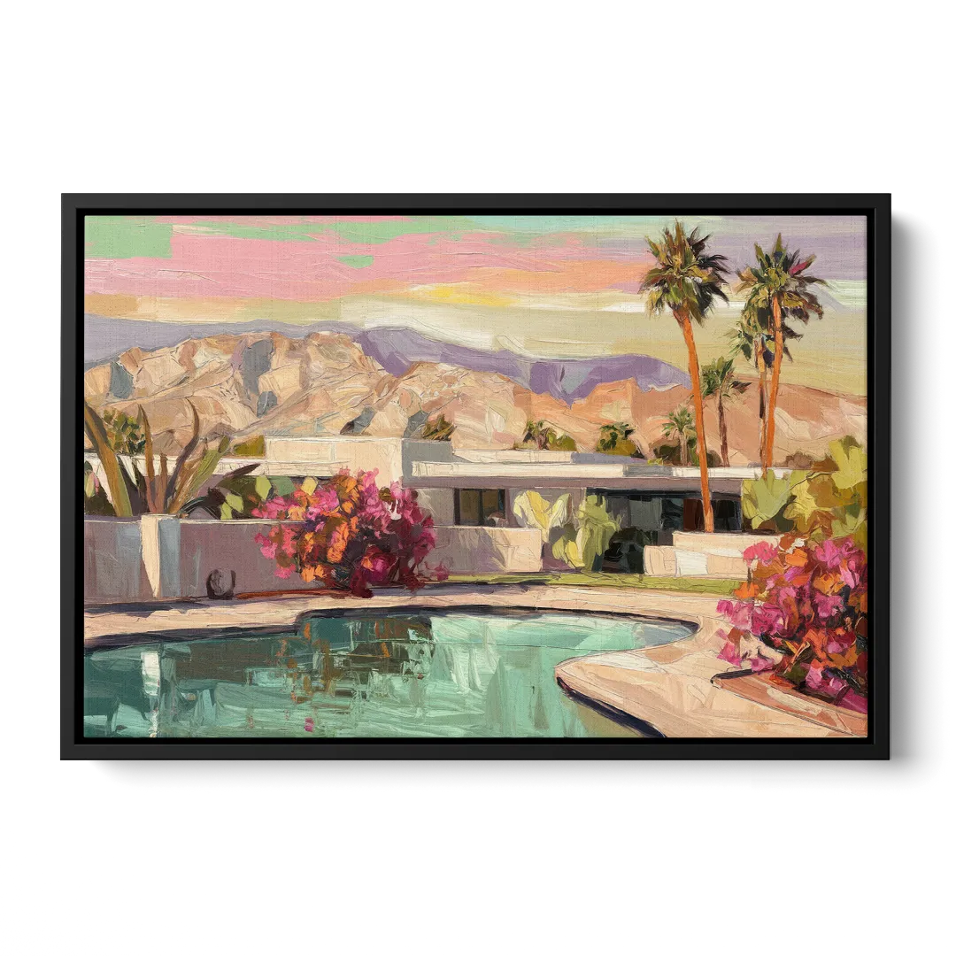 Palm Springs Sunlit Landscape - Black Frame Canvas