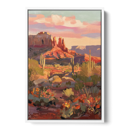 Sedona Desert Bloom Scenery - White Frame Canvas
