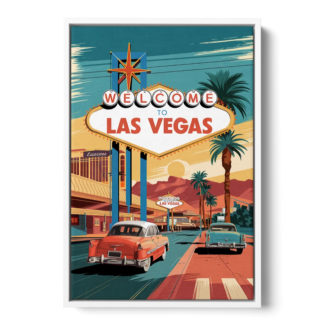 Las Vegas Vintage Vibes - White Frame Canvas