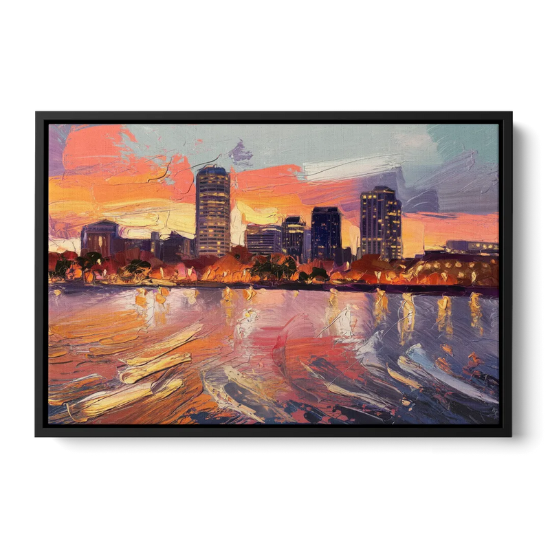 Baltimore Inner Harbor Sunset - Black Frame Canvas
