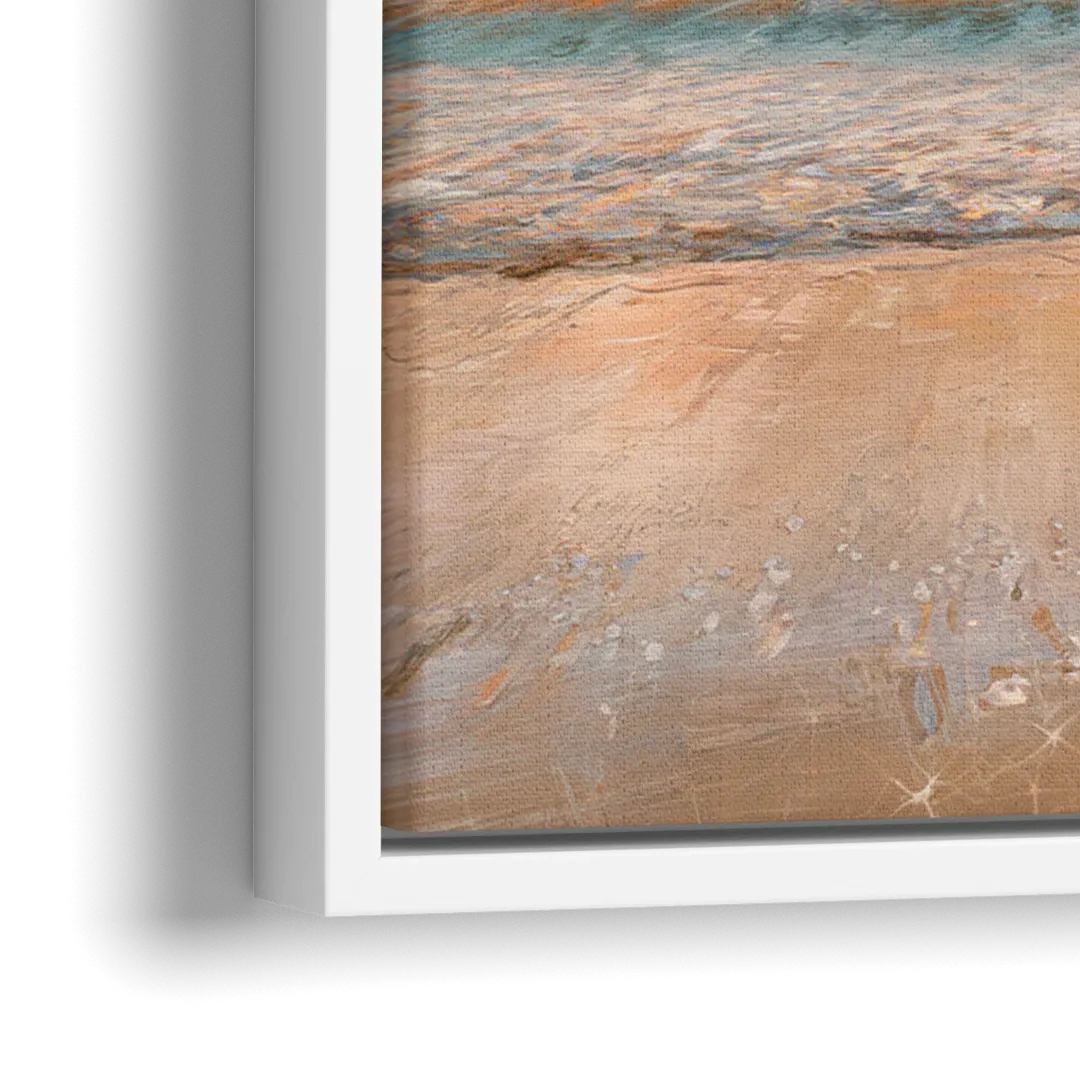 Seaside Waves And Sand - Close-Up White Frame Canvas