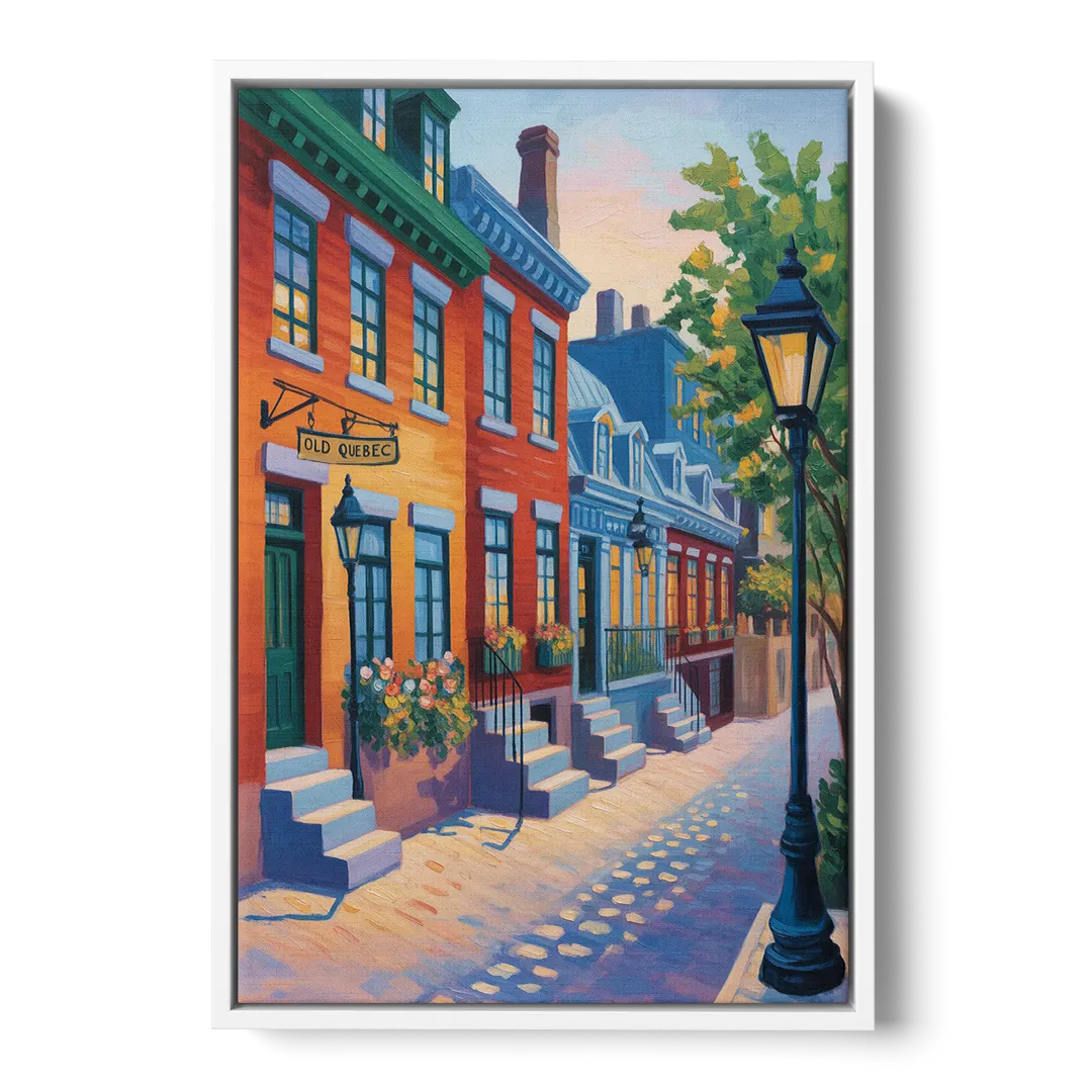 Old Quebec Streets - White Frame Canvas