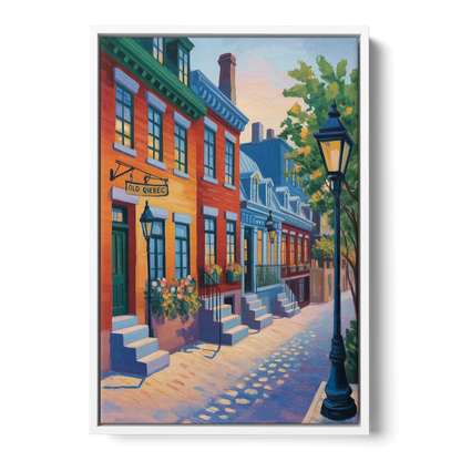 Old Quebec Streets - White Frame Canvas