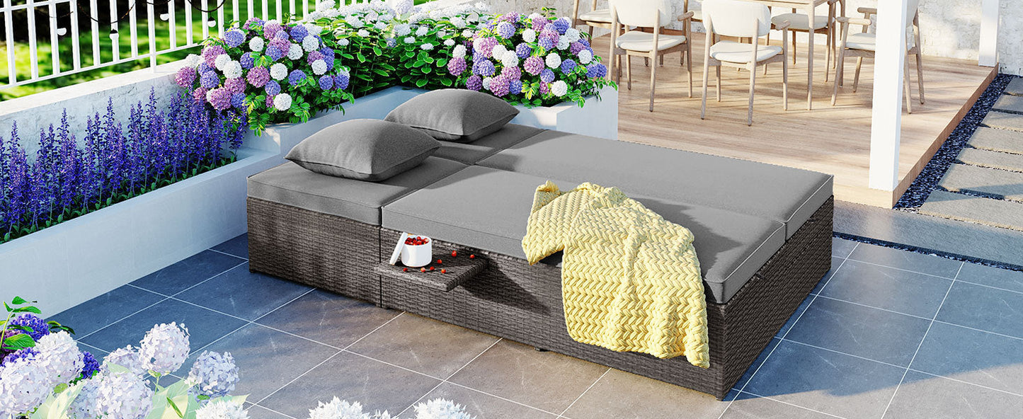 Luxurious Double Outdoor Daybed – Rattan Wicker with Reclining Patio Chairs